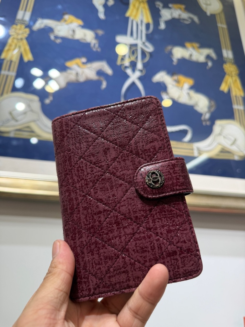CHANEL Quilted Bordeaux Leather Card Case